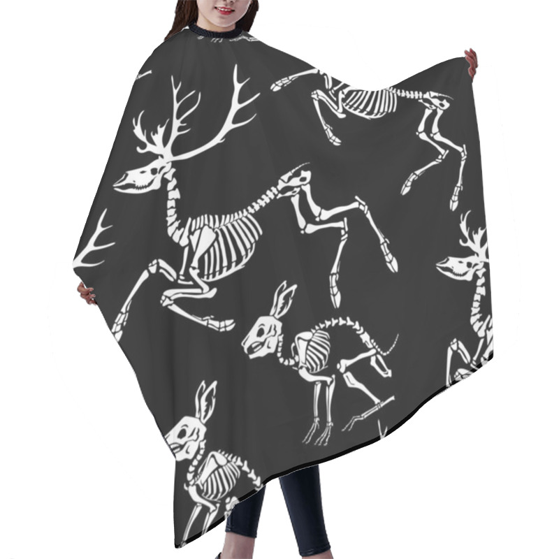 Personality  Seamless Pattern. Skeletons Of Deer And Rabbits. Anatomy Of Animals. Skulls And Bones. Great For Printing On T-shirts, For Tattoos And More. Ideal For Decoration Of Halloween And The Day Of The Dead. Hair Cutting Cape