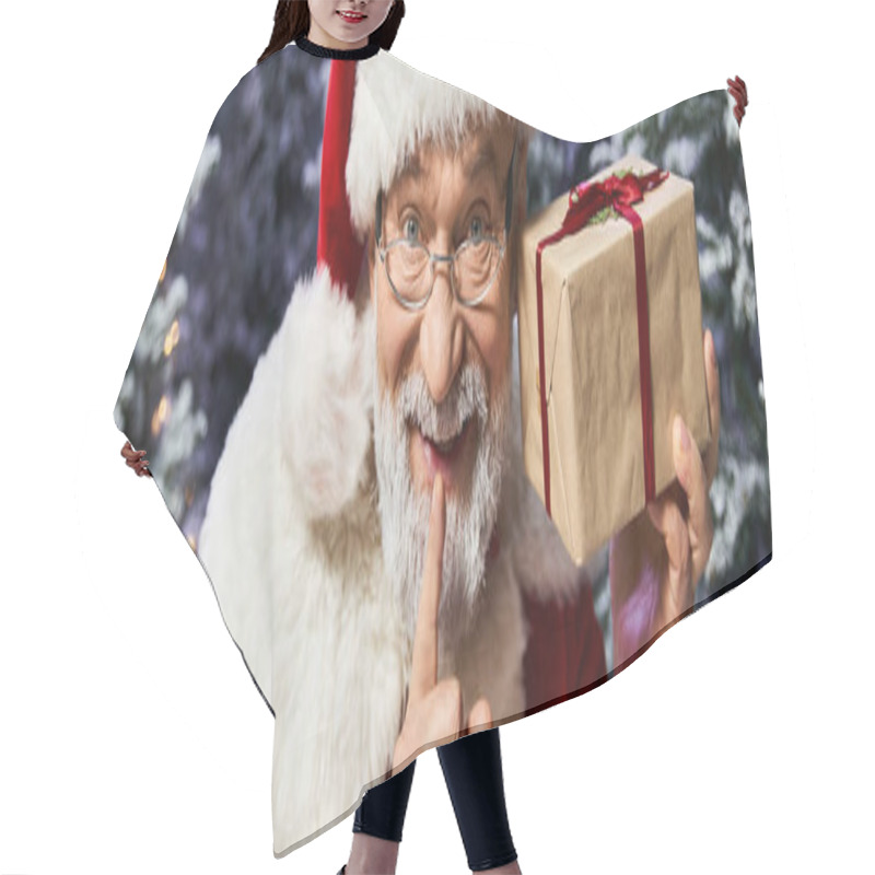 Personality  A Joyful Figure In Red And White, Embracing The Spirit Of Giving In A Snowy Landscape. Hair Cutting Cape