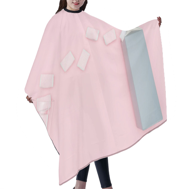 Personality  Top View Of Yummy Marshmallows, Glass And Carton Package Isolated On Pink  Hair Cutting Cape