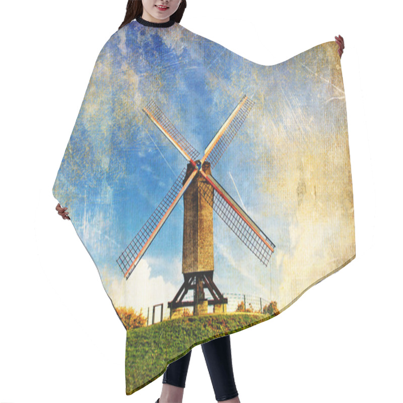 Personality  Old Windmill -artistic Retro Styled Picture Hair Cutting Cape