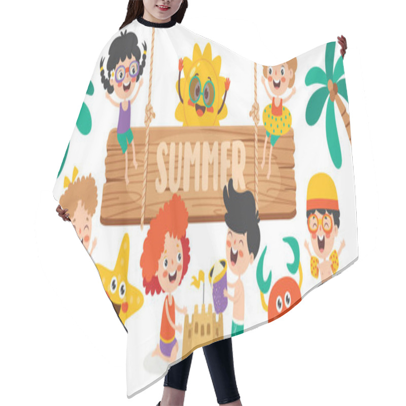 Personality  Flat Summer Banner With Cartoon Character Hair Cutting Cape