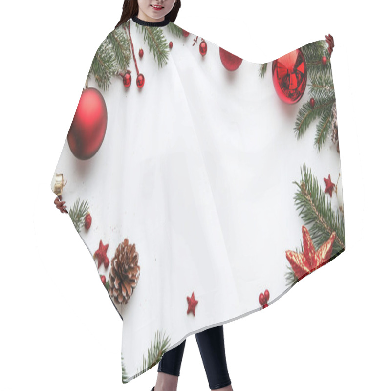 Personality  A Holiday Frame Of Ornaments, Pinecones, And Greenery, Perfect For Festive Greetings. Hair Cutting Cape