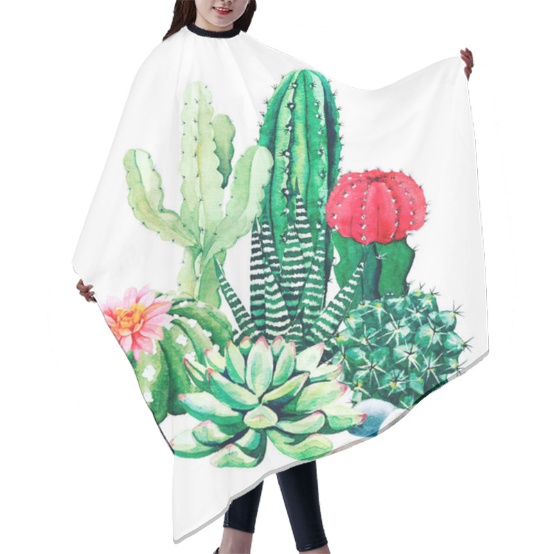 Personality  Composition Of Potted Cactus Plants And Succulents Hair Cutting Cape