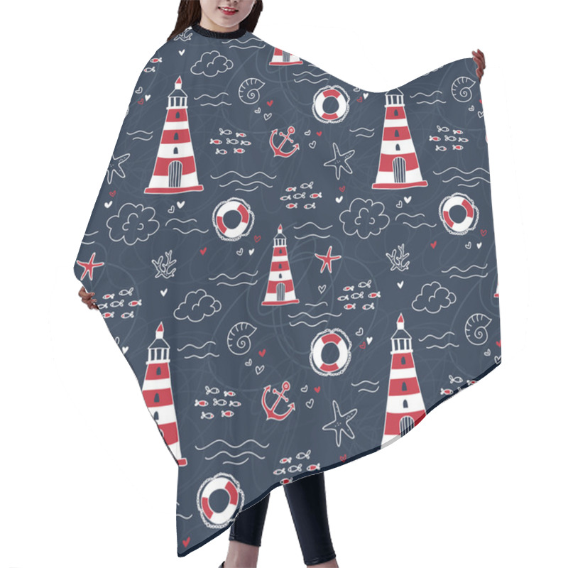 Personality  Nautical Pattern With Lighthouses Hair Cutting Cape