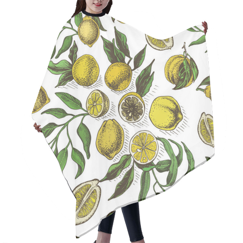 Personality  Fruit Pattern Illustration Of Various Citrus Fruits On White. Hair Cutting Cape