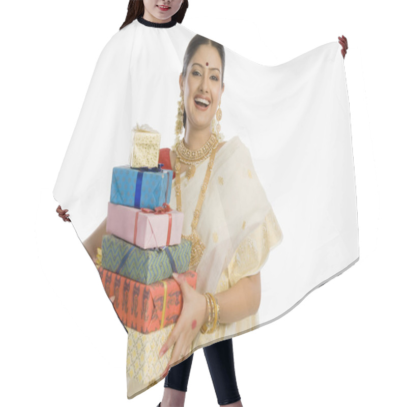 Personality  Woman Holding Shopping Bags Hair Cutting Cape