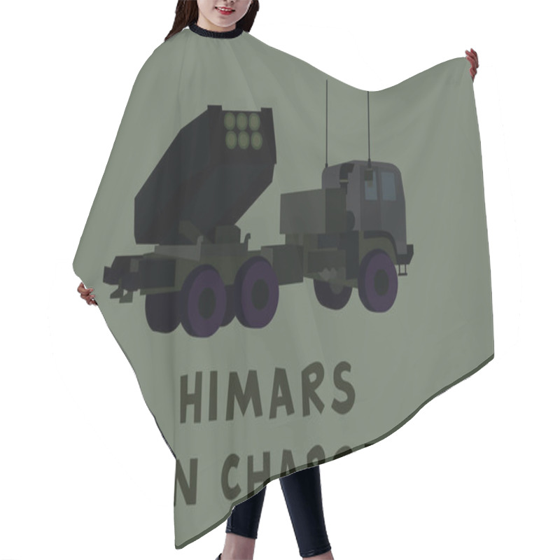 Personality  Illustration Of Artillery Armored Vehicle Near Himars In Charge Lettering On Grey Hair Cutting Cape