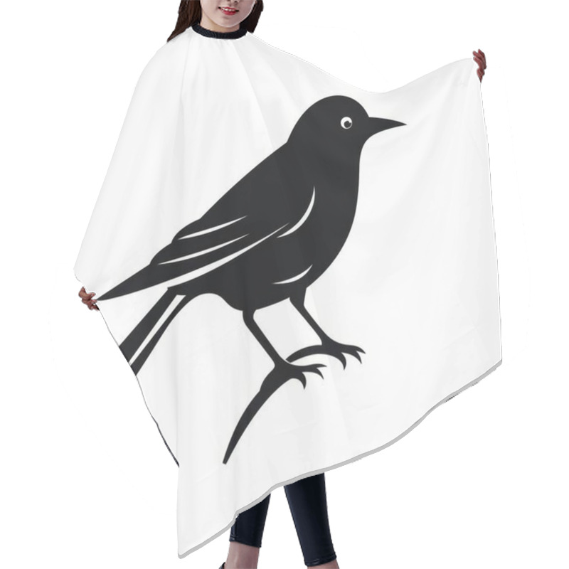 Personality  Stylized Black Silhouette Of A Songbird Perched On A Branch. Hair Cutting Cape