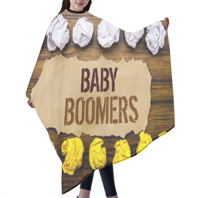 Personality  Conceptual Hand Text Word Baby Boomers. Business Concept For Demographic Generation Written On Sticky Note, Wooden With Sticky, Many Folded Paper White And Yellow For Difference Or Collaboration Hair Cutting Cape