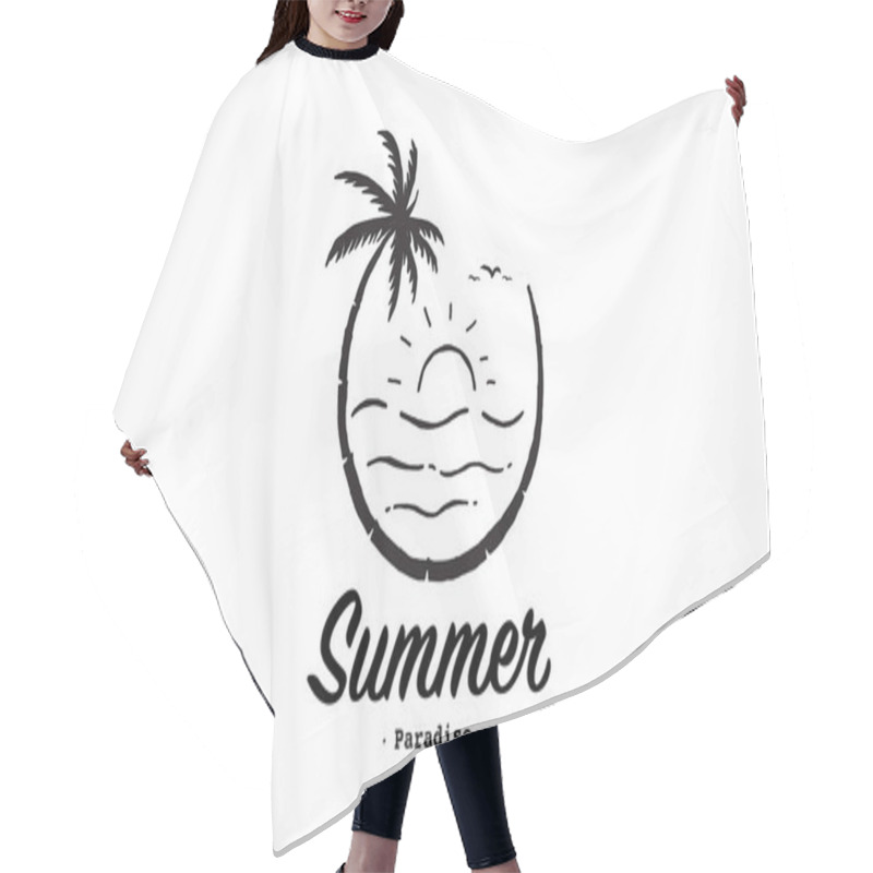 Personality  Summer Vacation On Tropical Beach Sunset Label, With Palm Trees ,vector Illustration Hair Cutting Cape