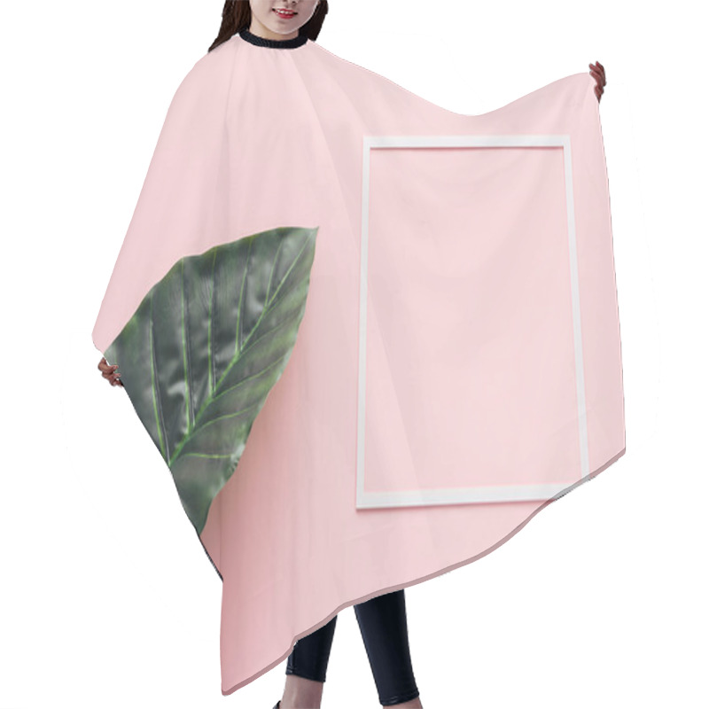 Personality  Flat Lay With White Square And Palm Leaf On Pink, Minimalistic Concept  Hair Cutting Cape