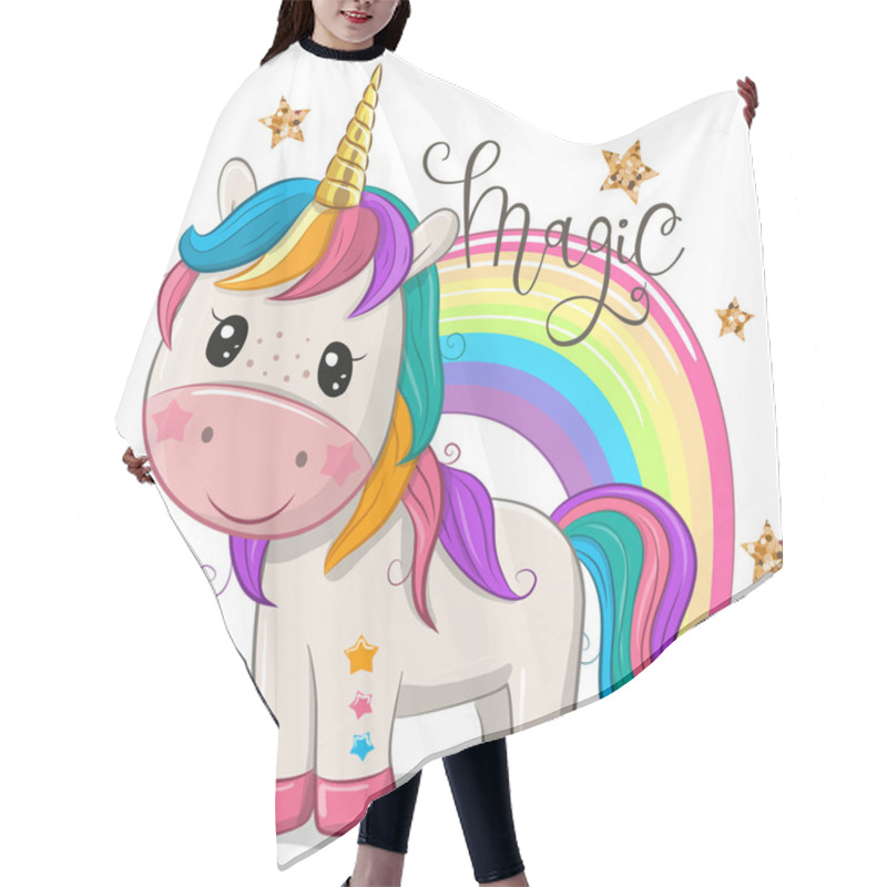 Personality  Cartoon Unicorn With A Rainbow Isolated On A White Background Hair Cutting Cape