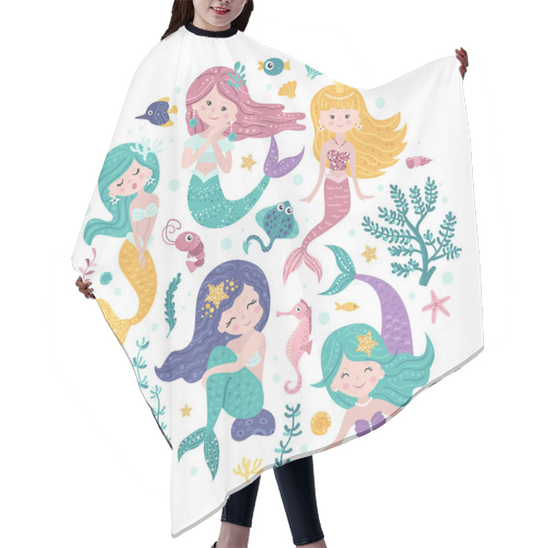 Personality  Poster With Mermaids And Sea Animals Hair Cutting Cape