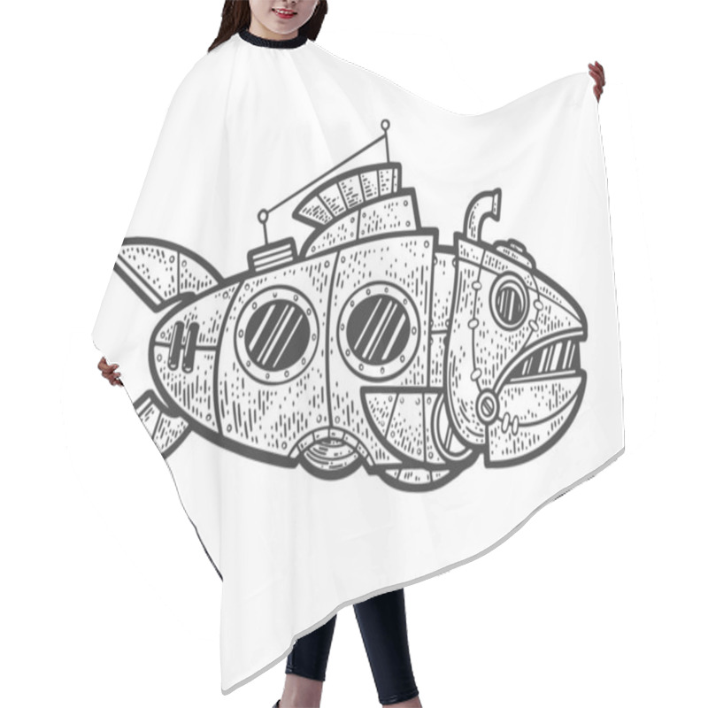 Personality  Submarine Fish Sketch Raster Illustration Hair Cutting Cape