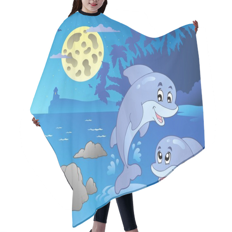 Personality  Night Seascape With Happy Dolphins Hair Cutting Cape