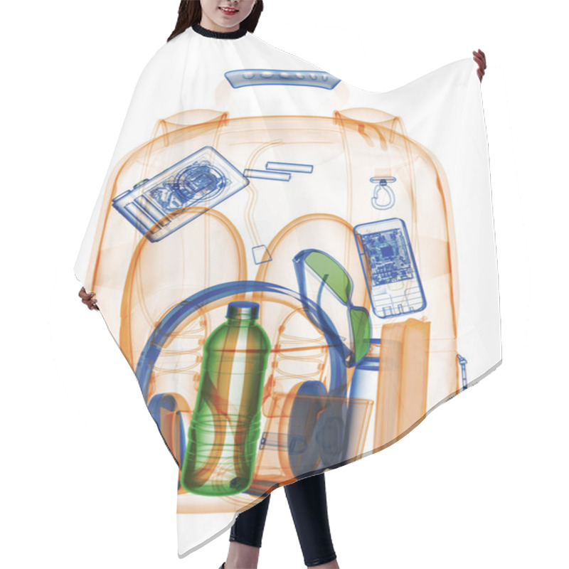 Personality  Backpacking Under Xray On Security Control. 3D Illustration. Hair Cutting Cape