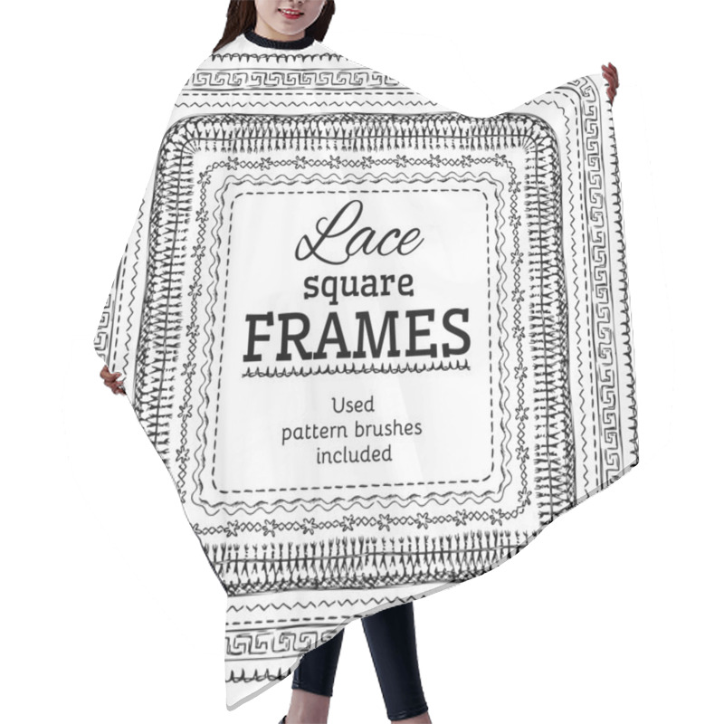 Personality  Vector Set Of Square Crochet Frames.  Hair Cutting Cape