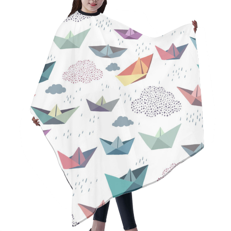 Personality  Seamless Pattern With Colour Paper Ships And Clouds Hair Cutting Cape