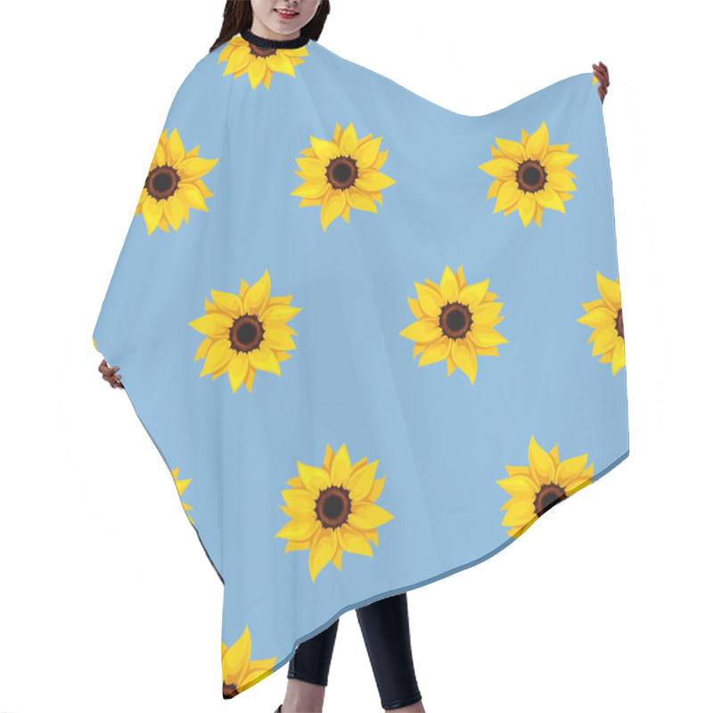 Personality  Vector Seamless Pattern With Yellow Sunflowers On A Blue Background Hair Cutting Cape