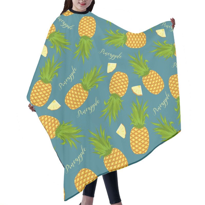 Personality  Seamless Background Of Whole Pineapples And Pineapple Slices. Pattern. Hair Cutting Cape