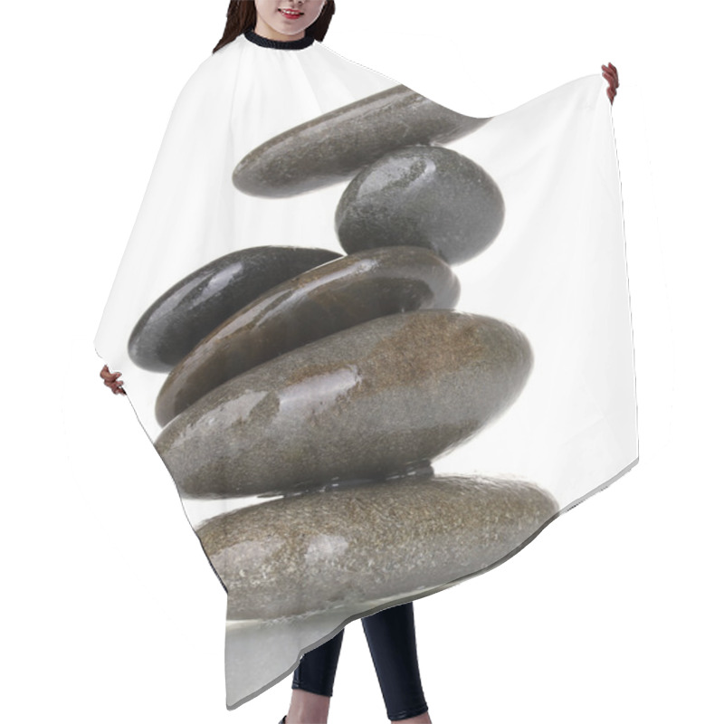 Personality  Stack Of Balanced Stones Isolated On White Hair Cutting Cape