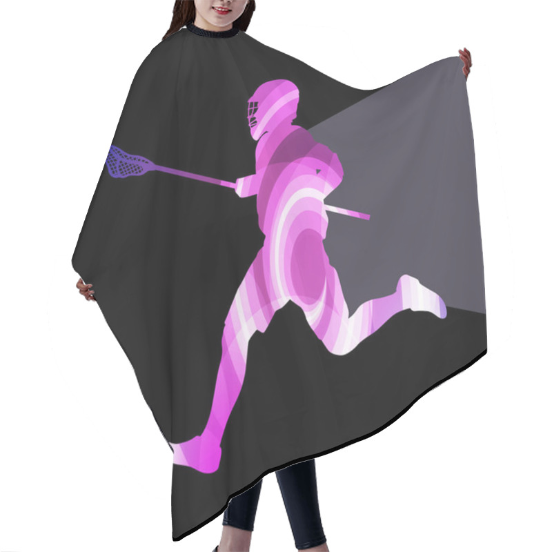 Personality  Lacrosse Player In Protective Gear And In Action Man Silhouette  Hair Cutting Cape