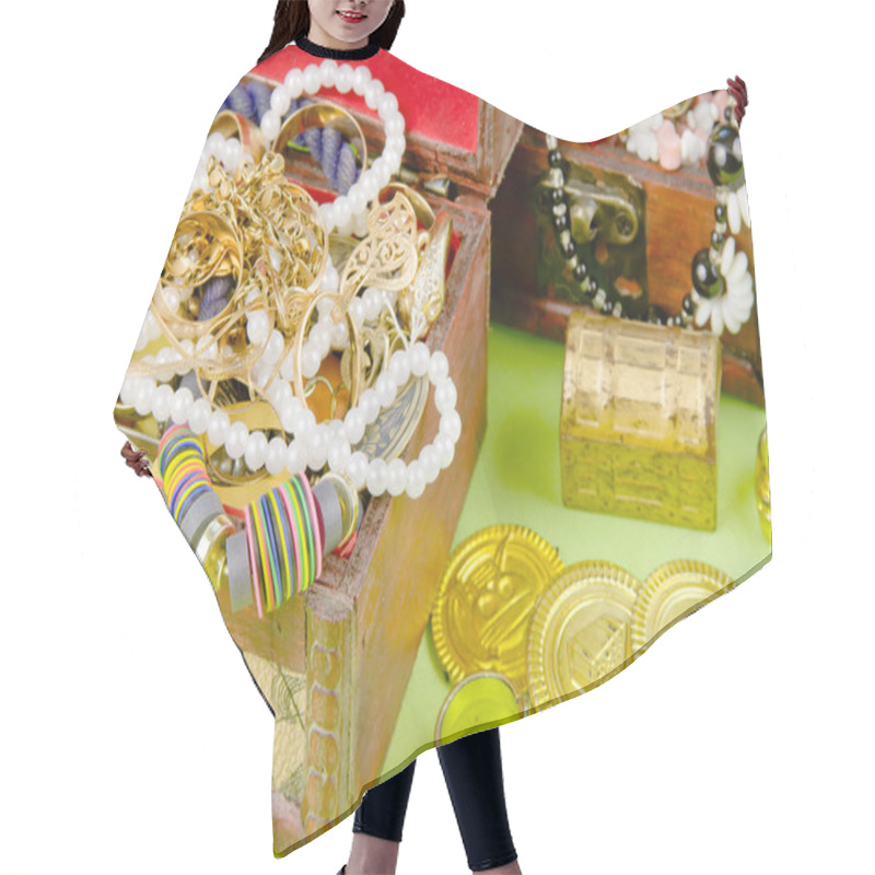 Personality  Two Small Boxes With Treasures On A Light Green Background Hair Cutting Cape