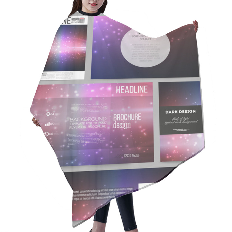 Personality  Set Of Business Templates For Presentation, Brochure, Flyer, Banner Or Booklet. Flashes Against Dark Background Hair Cutting Cape