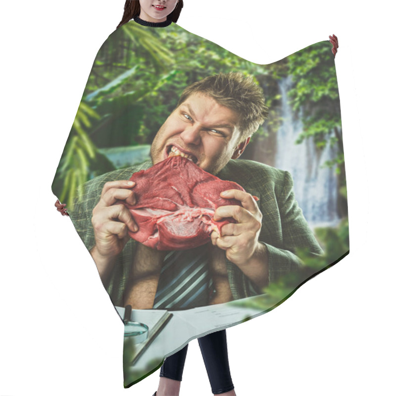 Personality  Man Eating Red Fresh Meat Hair Cutting Cape