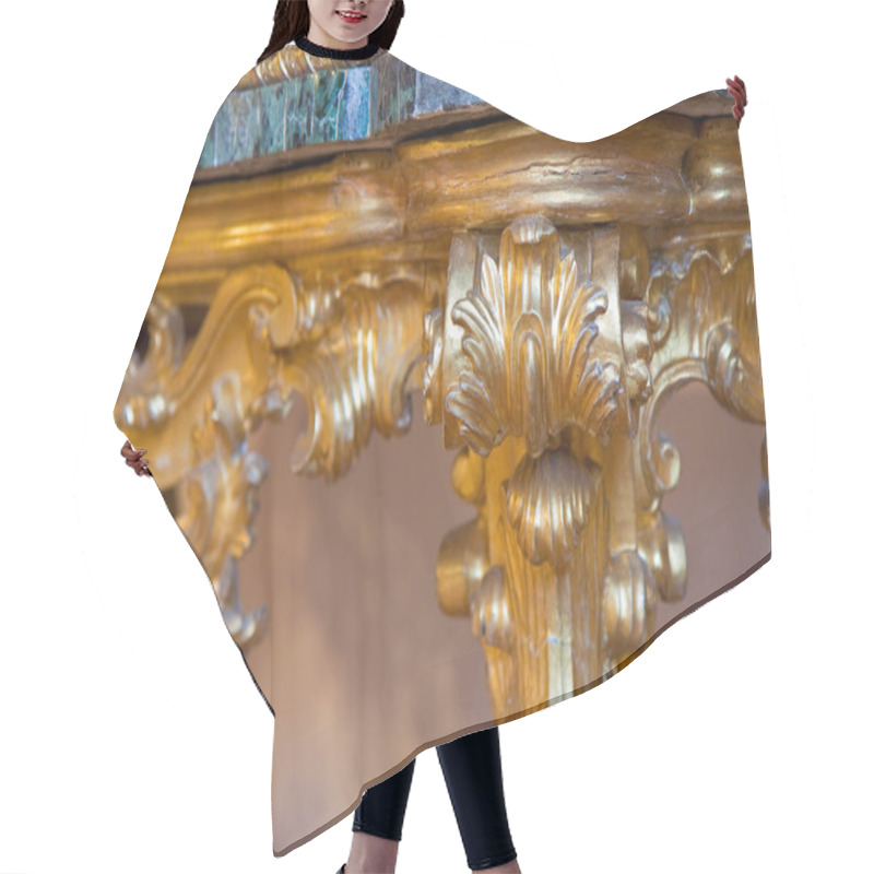 Personality  Detail Of An Antique Golden Wooden Italian Furniture Just Restored With Floral Decorations. Hair Cutting Cape