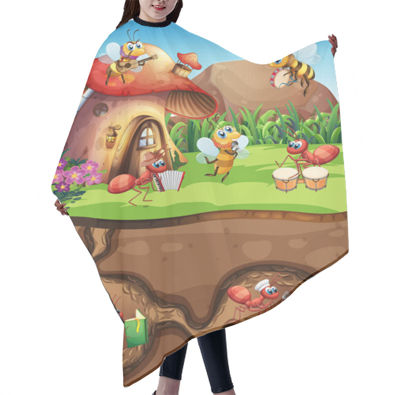 Personality  Insect Music Band In Fairy Land Illustration Hair Cutting Cape