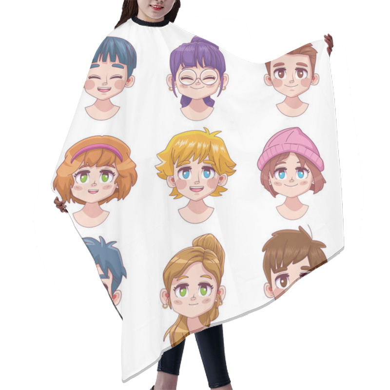 Personality  Group Of Nine Cute Youngs Teenagers Manga Anime Characters Hair Cutting Cape