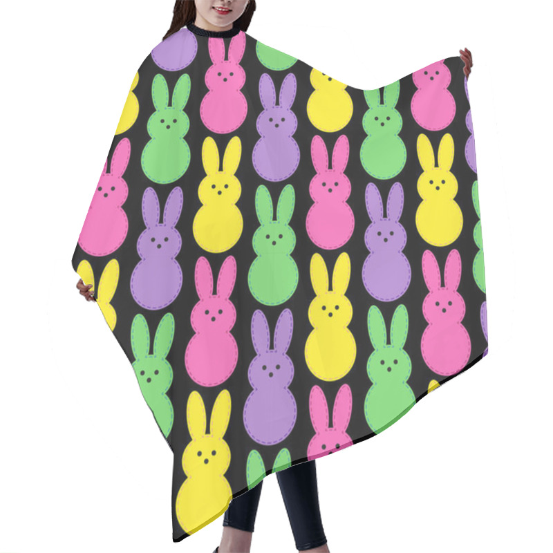 Personality  Cute Easter Seamless Pattern Design With Funny Cartoon Characters Of Bunnies In 80s And 90s Style Neon Colors Hair Cutting Cape