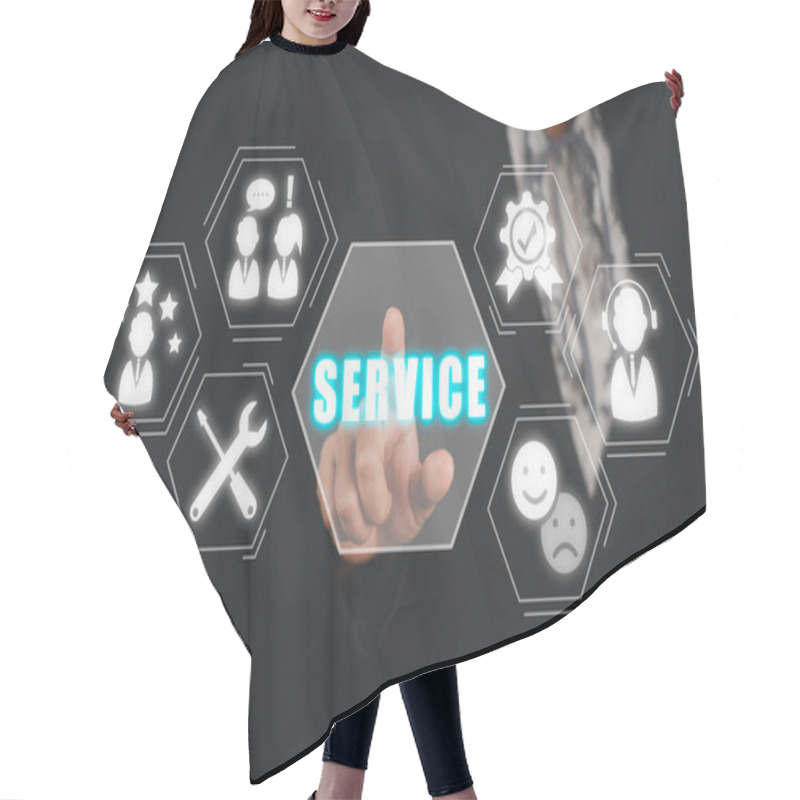 Personality  Service Concept, Business Woman Hand Touching Service Icon On Virtual Screen. Hair Cutting Cape