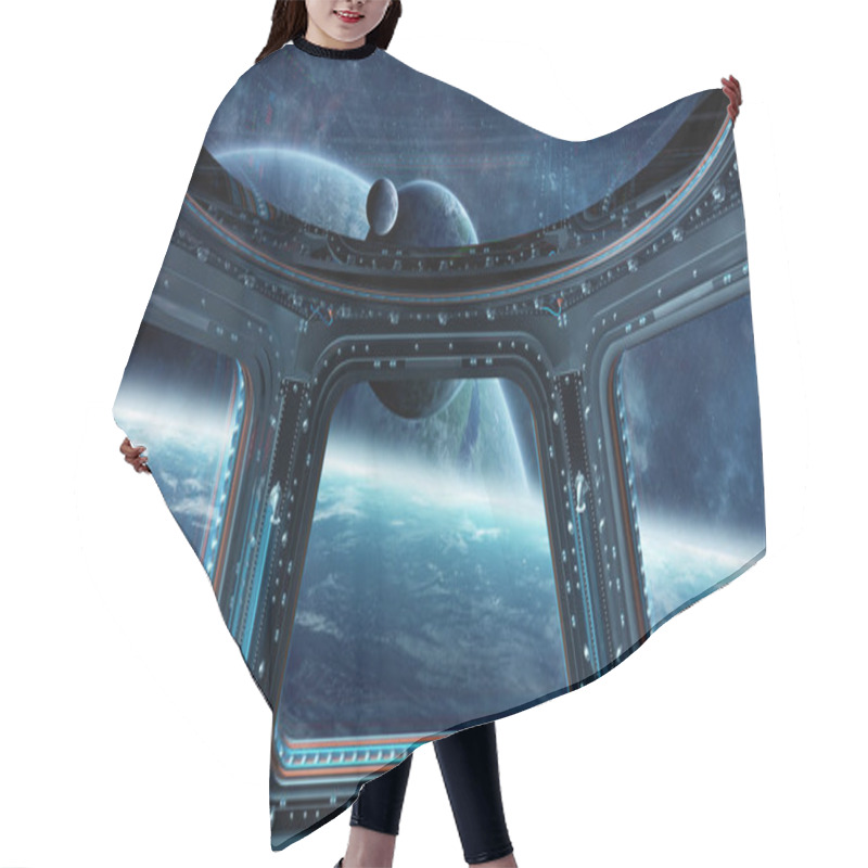 Personality  View Of Outer Space From A Space Station Window 3D Rendering Ele Hair Cutting Cape