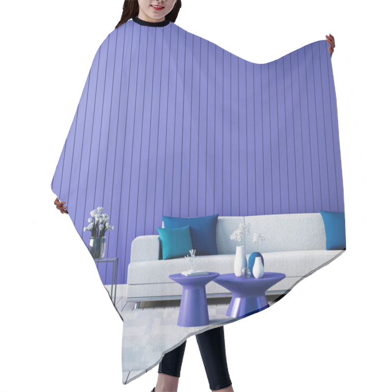 Personality  Purple Blue Wall Living Room Interior 2022 Very Peri - 3D Rendering Hair Cutting Cape