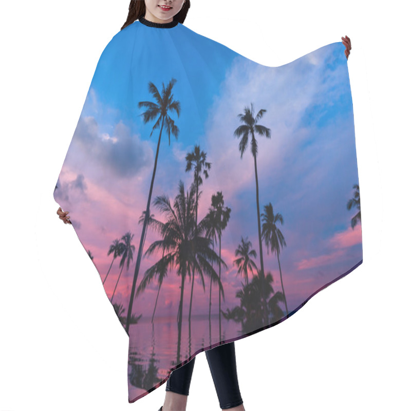 Personality  Tall Coconut Palm Trees At Twilight Sky Reflected In Water Hair Cutting Cape