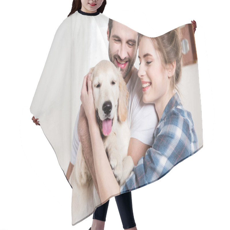 Personality  Young Couple With Puppy Hair Cutting Cape