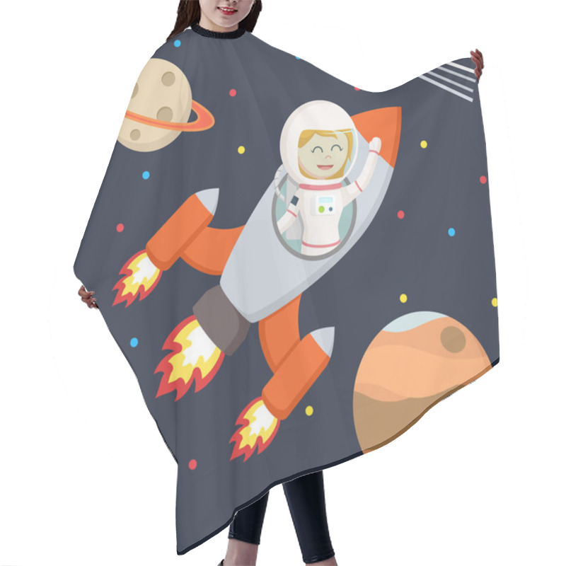 Personality  Astronaut Girl Flying With Rocket Hair Cutting Cape