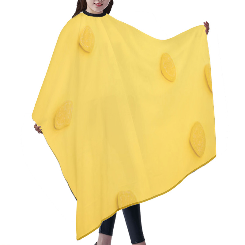 Personality  Top View Of Delicious Lemon Jellies Scattered On Yellow Background Hair Cutting Cape