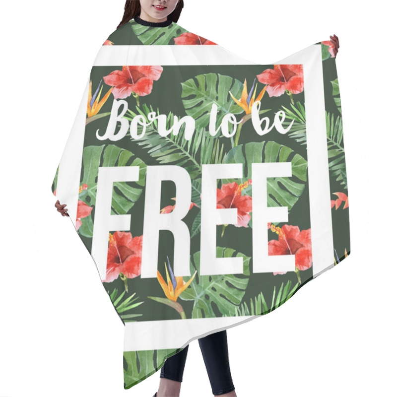 Personality  Hand Drawn Tropical Background With Slogan Hair Cutting Cape