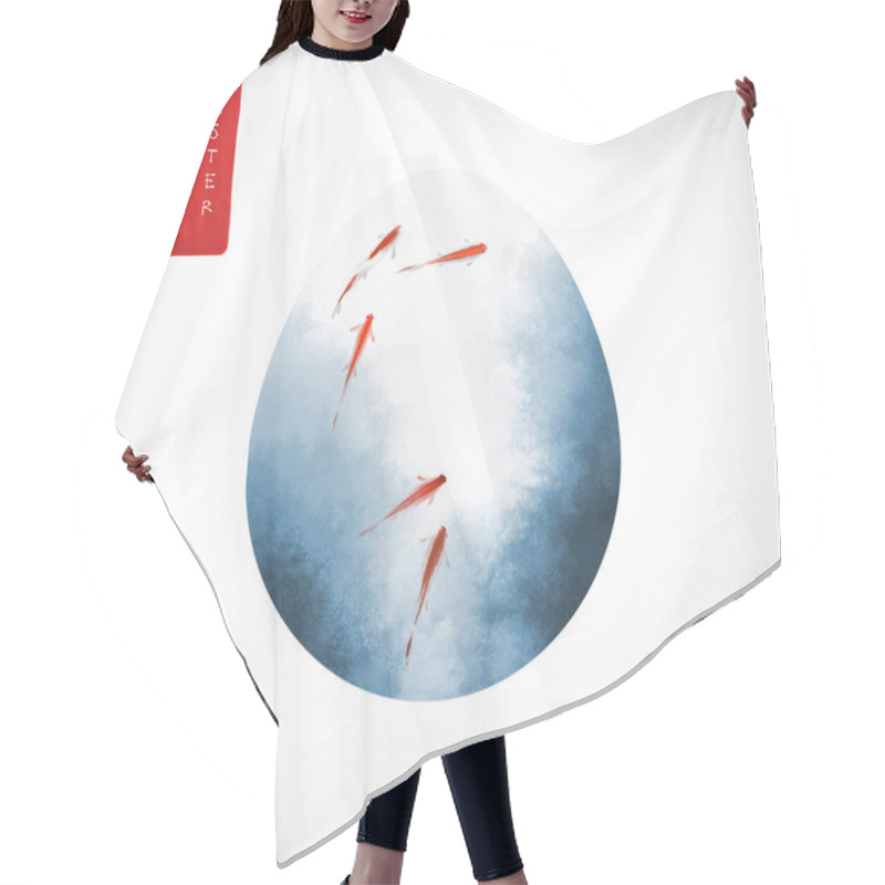 Personality  Easter Greeting Card In Minimal Japanese Style With Little Red Fishes In The Egg On White Background. Traditional Oriental Ink Painting Sumi-e, U-sin, Go-hua. Translation Of Hieroglyph - Beauty Hair Cutting Cape