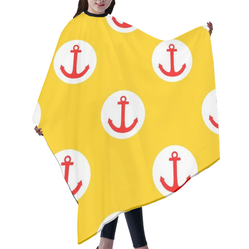 Personality  Tile Sailor Vector Pattern With Red Anchor And White Polka Dots On Summer Yellow Background Hair Cutting Cape