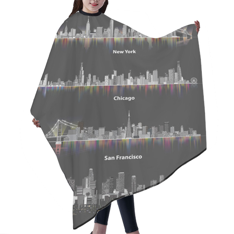 Personality  Abstract Illustrations Of Urban United States Of America City Skylines At Night On Soft Dark Background Hair Cutting Cape