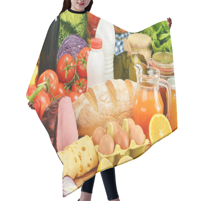 Personality  Composition With Variety Of Grocery Products Hair Cutting Cape