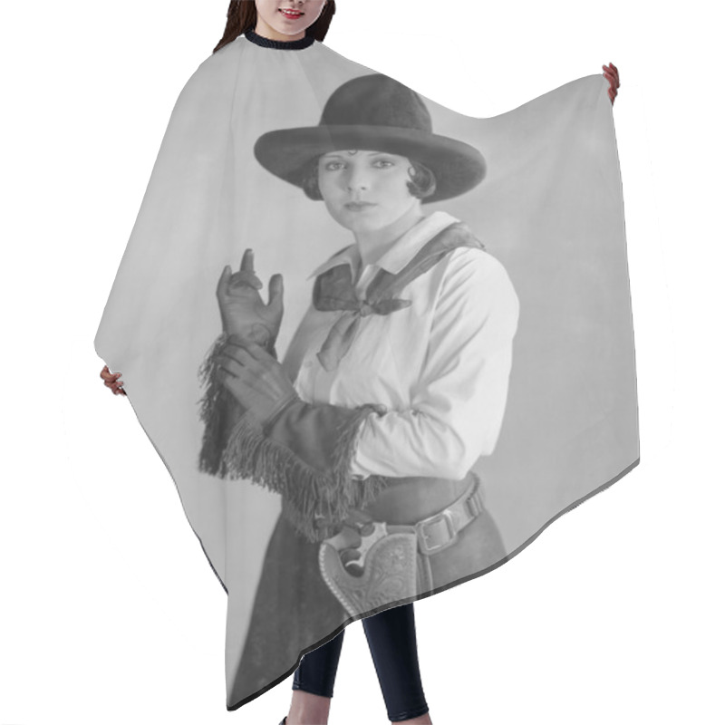 Personality  Portrait Of Cowgirl Hair Cutting Cape