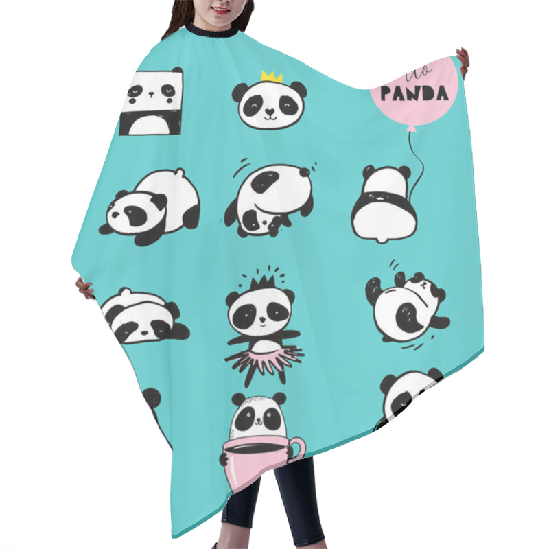 Personality  Cute Panda Bear Illustrations, Collection Of Vector Hand Drawn Elements, Black And White Icons Hair Cutting Cape