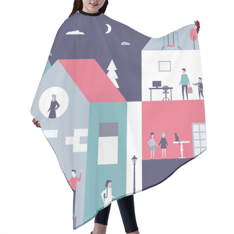 Personality  Childhood - Flat Design Style Conceptual Illustration Hair Cutting Cape