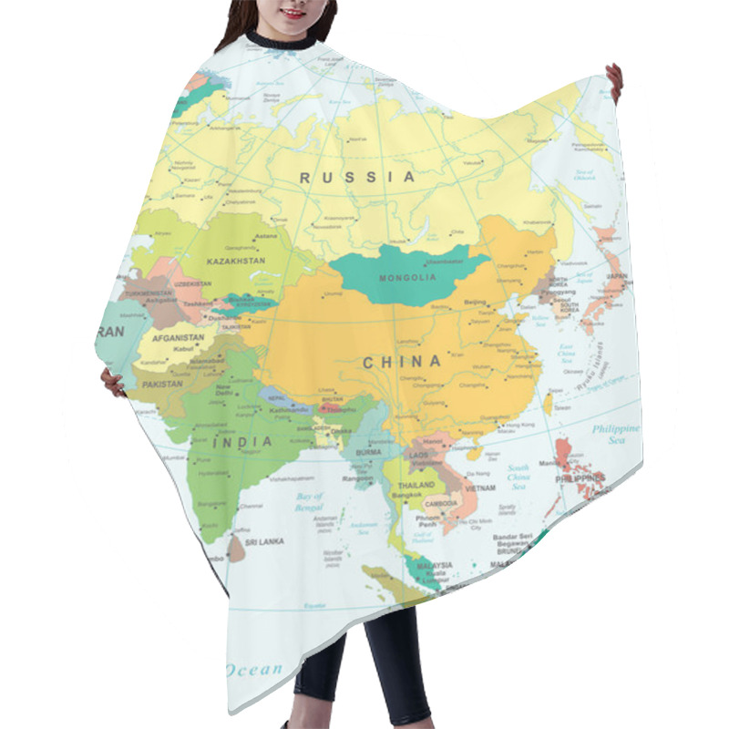 Personality  Asia - Map - Illustration. Hair Cutting Cape