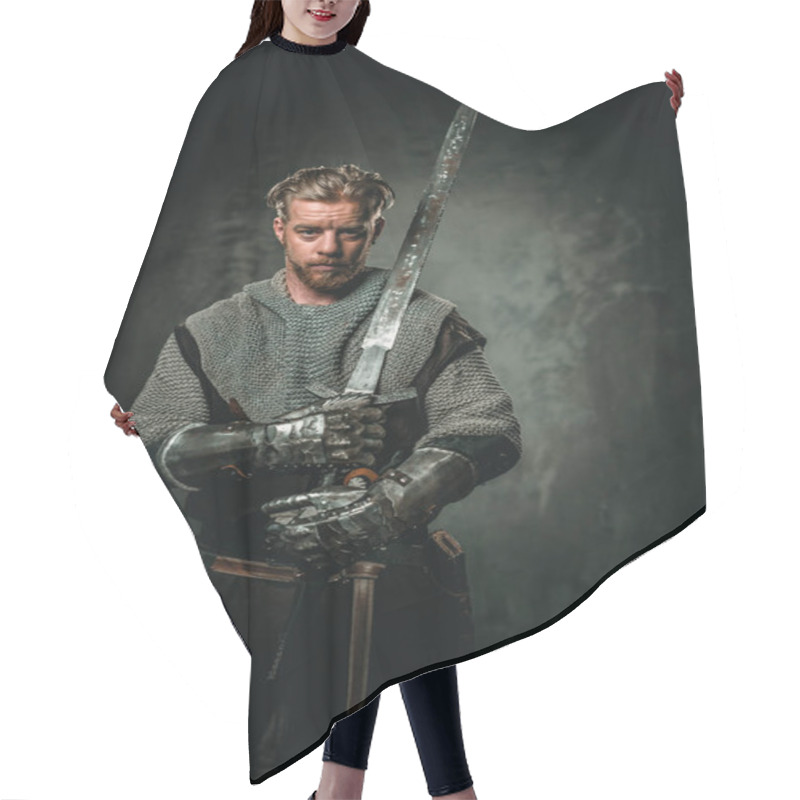 Personality  Medieval Knight With Sword And Armour Hair Cutting Cape